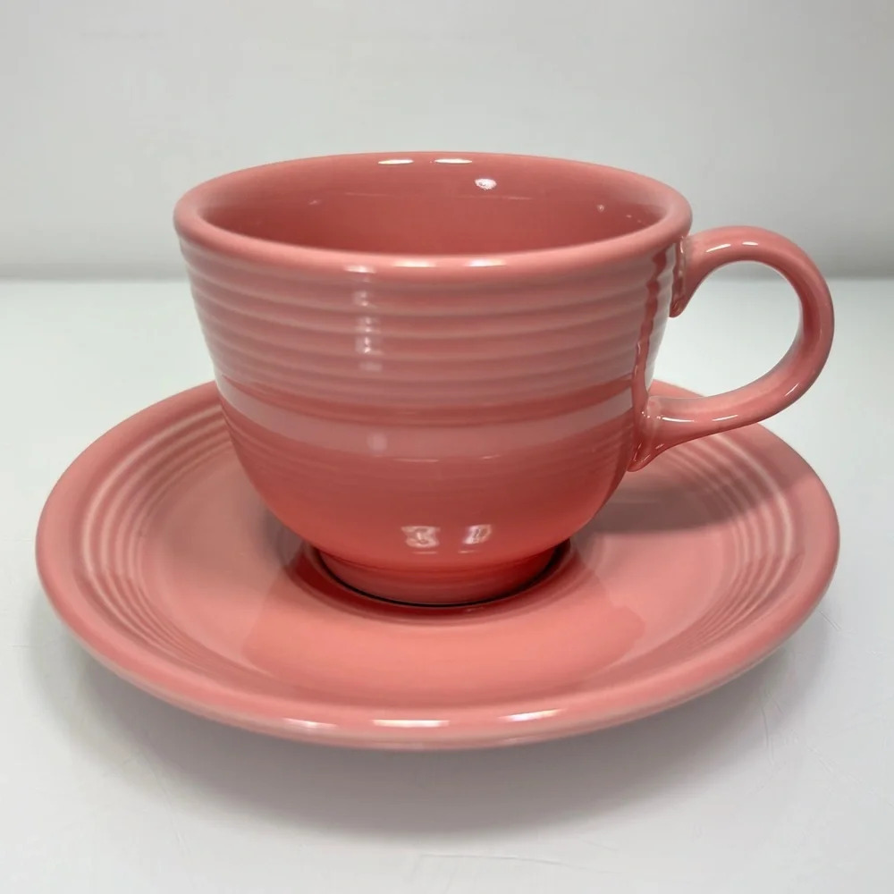 Fiesta Homer Laughlin Vintage Pink Rose Teacup Coffe Mug Saucer Set USA Made